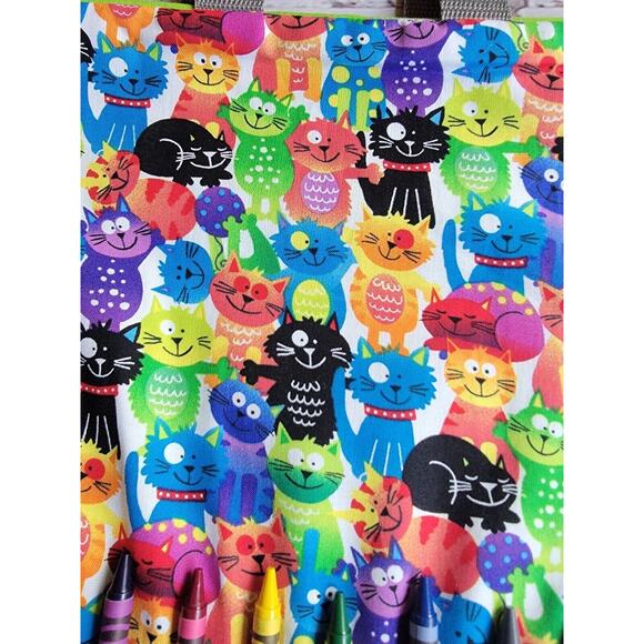 Handmade Colorful Cat Crayon Holder Tote Coloring Bag childrens travel bag - Picture 3 of 8